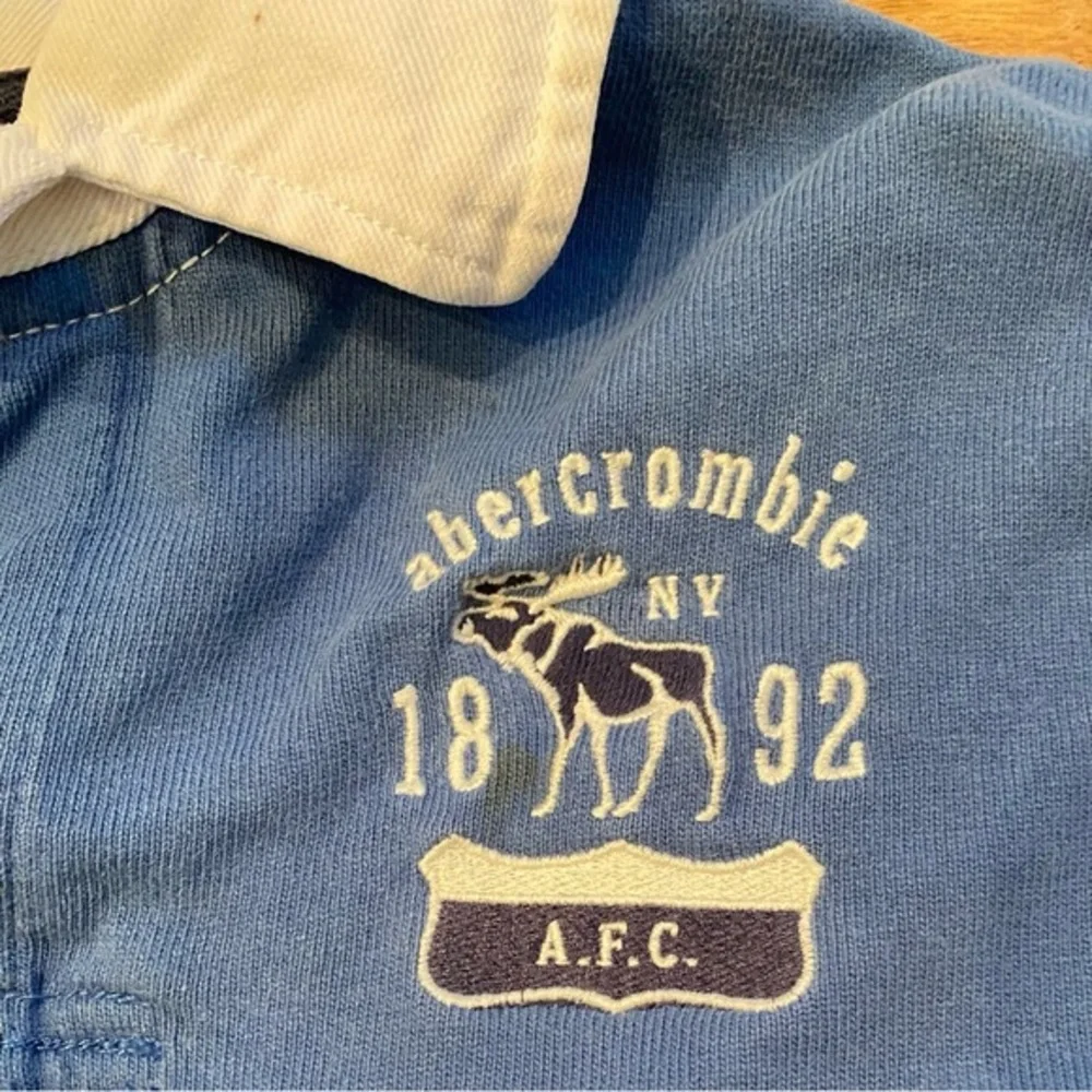 Abercrombie Boy’s Large 3 Button‎ Collared Slate Blue Long Sleeve Rugby Pullover